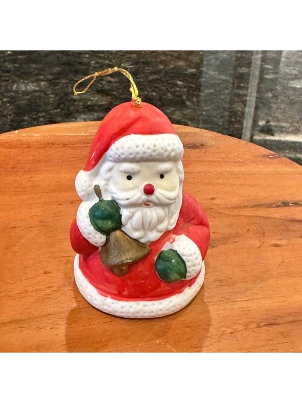 Vintage Bell Ringers Santa Claus Ornament Christmas 70s 80s Holiday Hand Painted